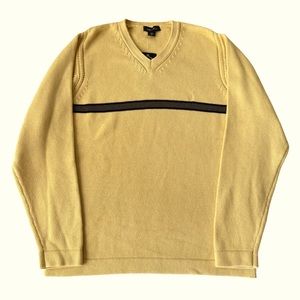 Vintage Men's Nautica V-neck heavy knit pullover yellow & gray casual sweater